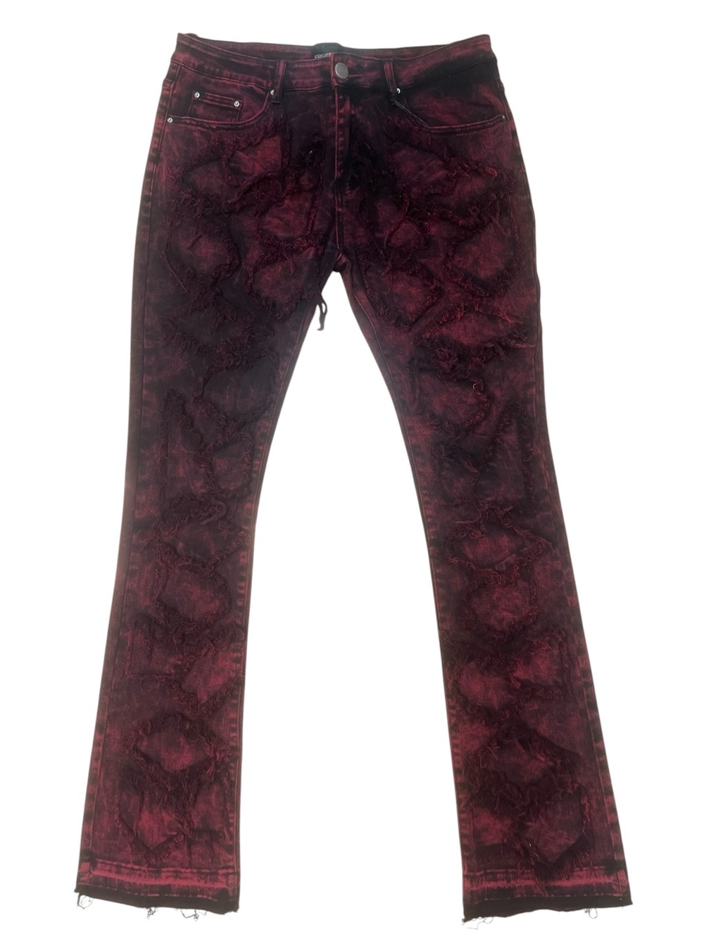 Sz 34 men’s distressed burgundy stacks